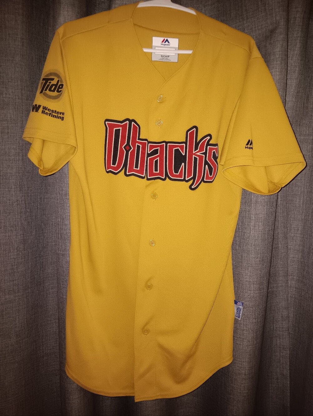 Majestic Yellow D-backs Button-Up Baseball Jersey with Red/Black Logo
